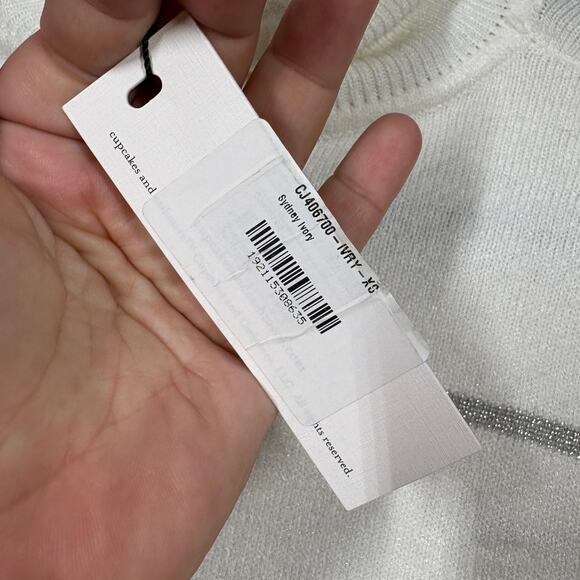 Cupcakes and Cashmere Size XS Turtleneck Sweater Sydney Ivory Metallic Stripe - Picture 6 of 10